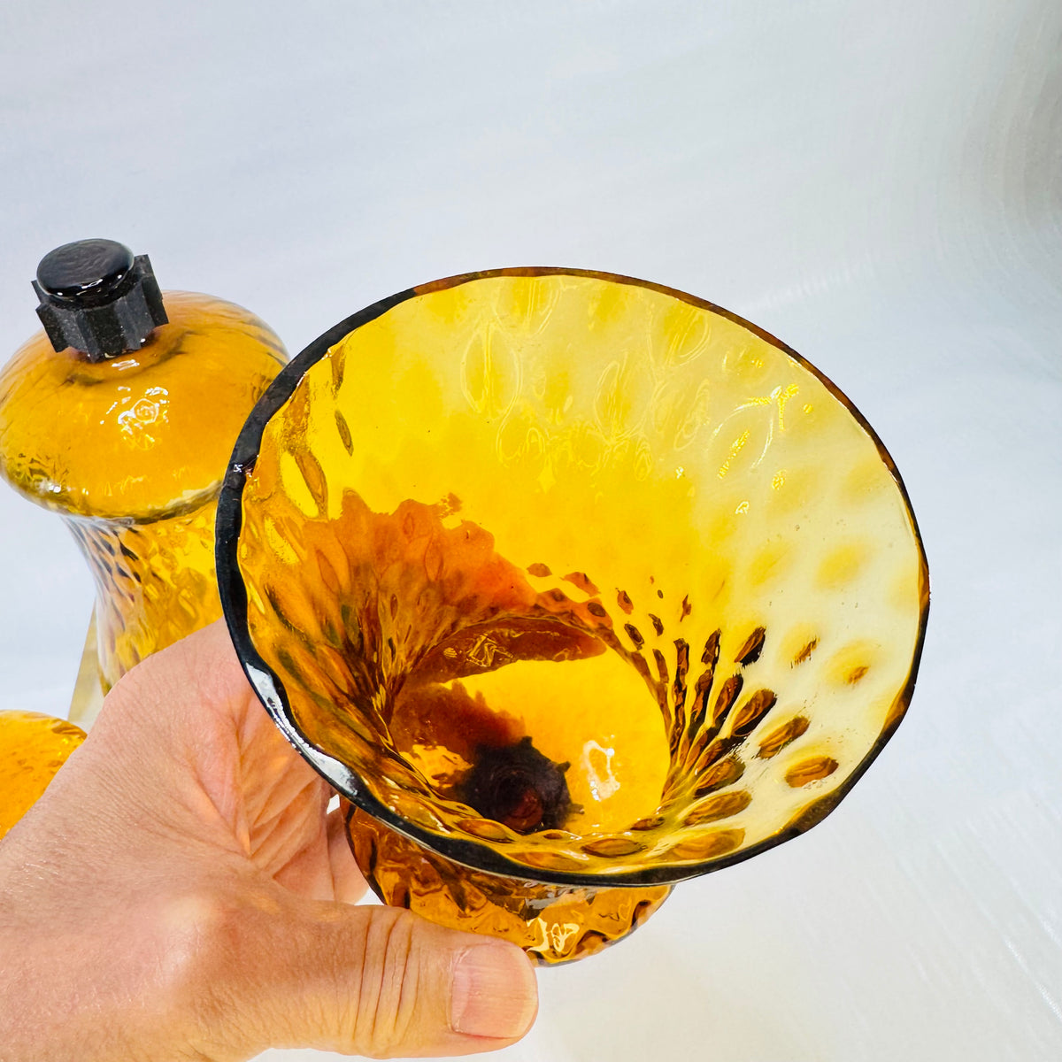 HOMCO Amber Glass Peg Votive Candle Holders Set of 3 1970s