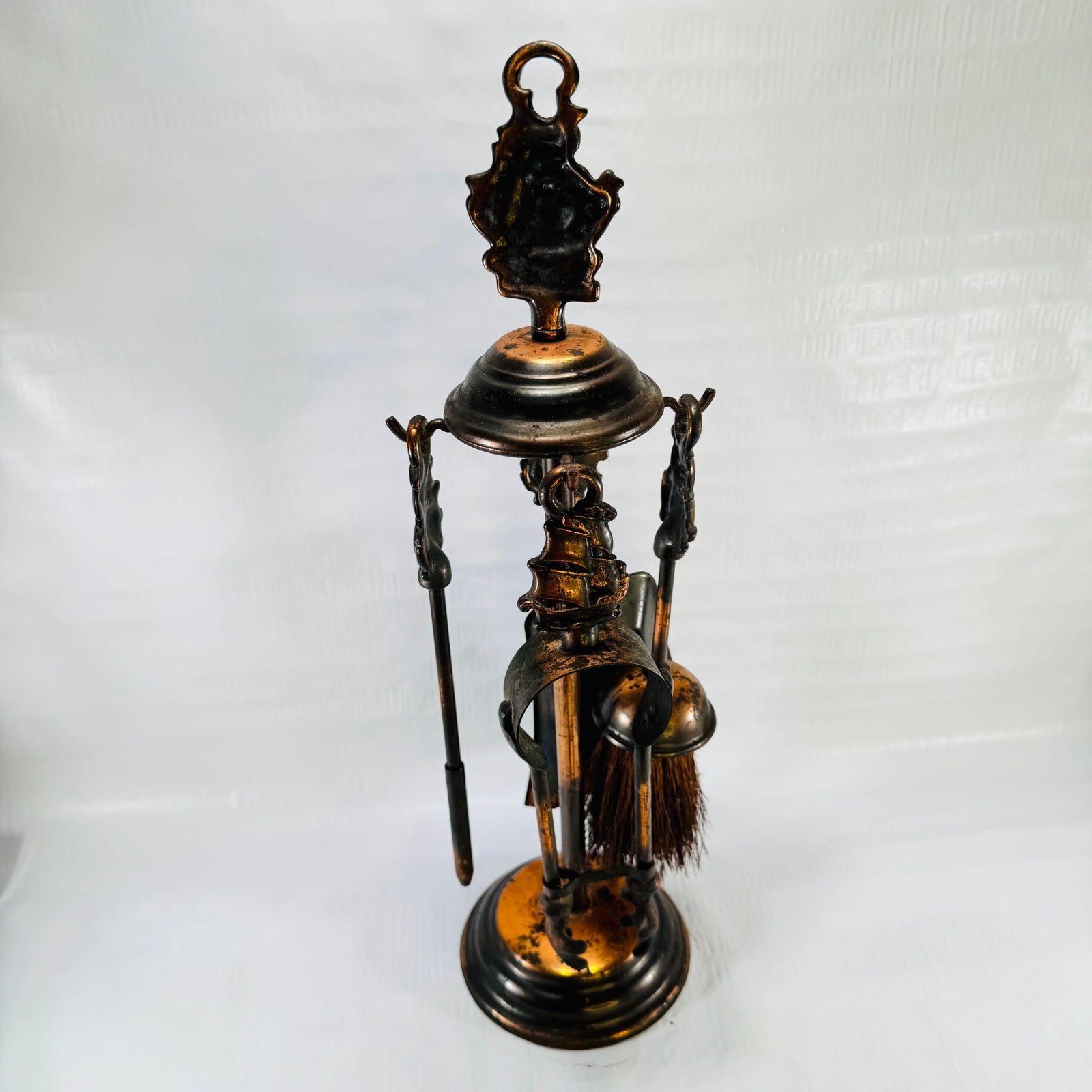 Nautical Galleon Tabletop Fireplace Tool Set 1930s