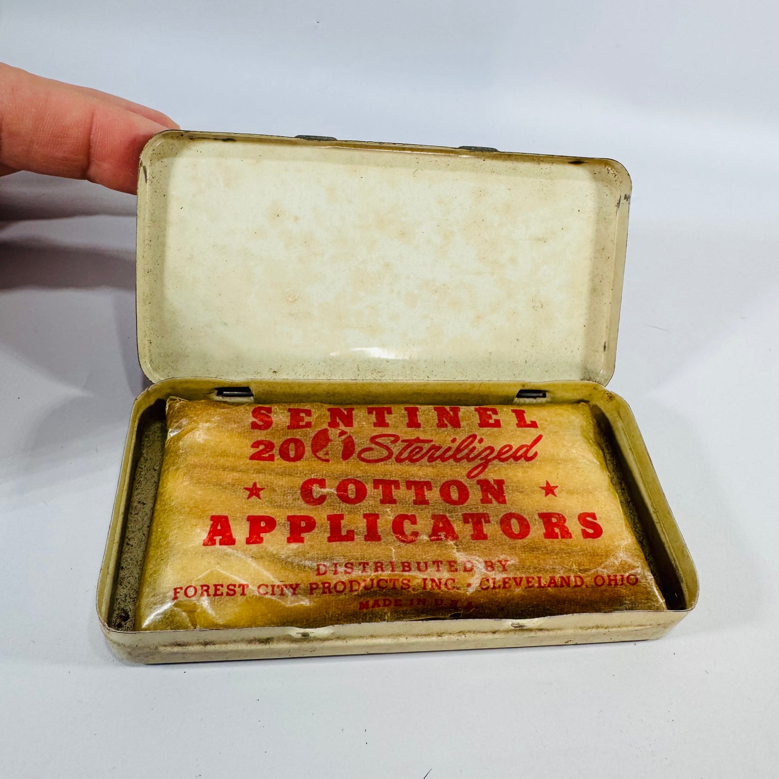 Vintage Cotton Applicator Tin Sentinel Sterilized Cotton Applicators Medical Tin