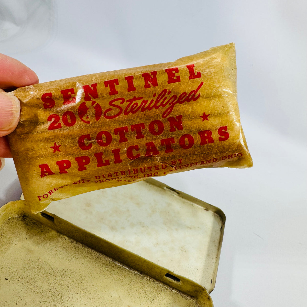 Vintage Cotton Applicator Tin Sentinel Sterilized Cotton Applicators Medical Tin