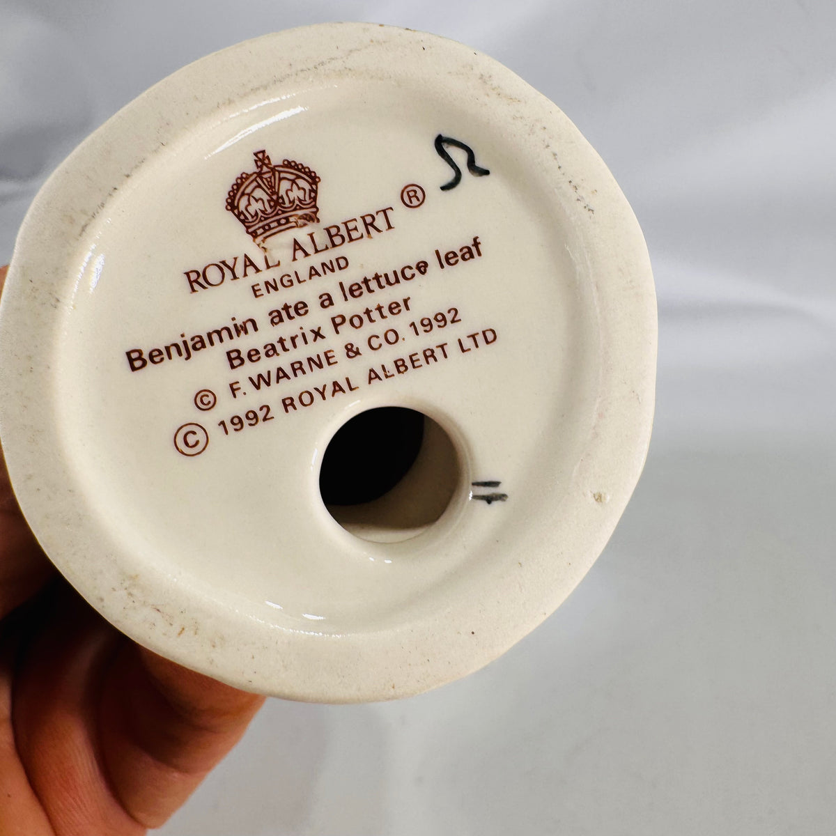 Beatrix Potter Figurine Benjamin Ate a Lettuce Leaf 1992 Royal Albert Vintage Collectible Bunny Rabbit Ceramic 5x2x2 Gift Ready