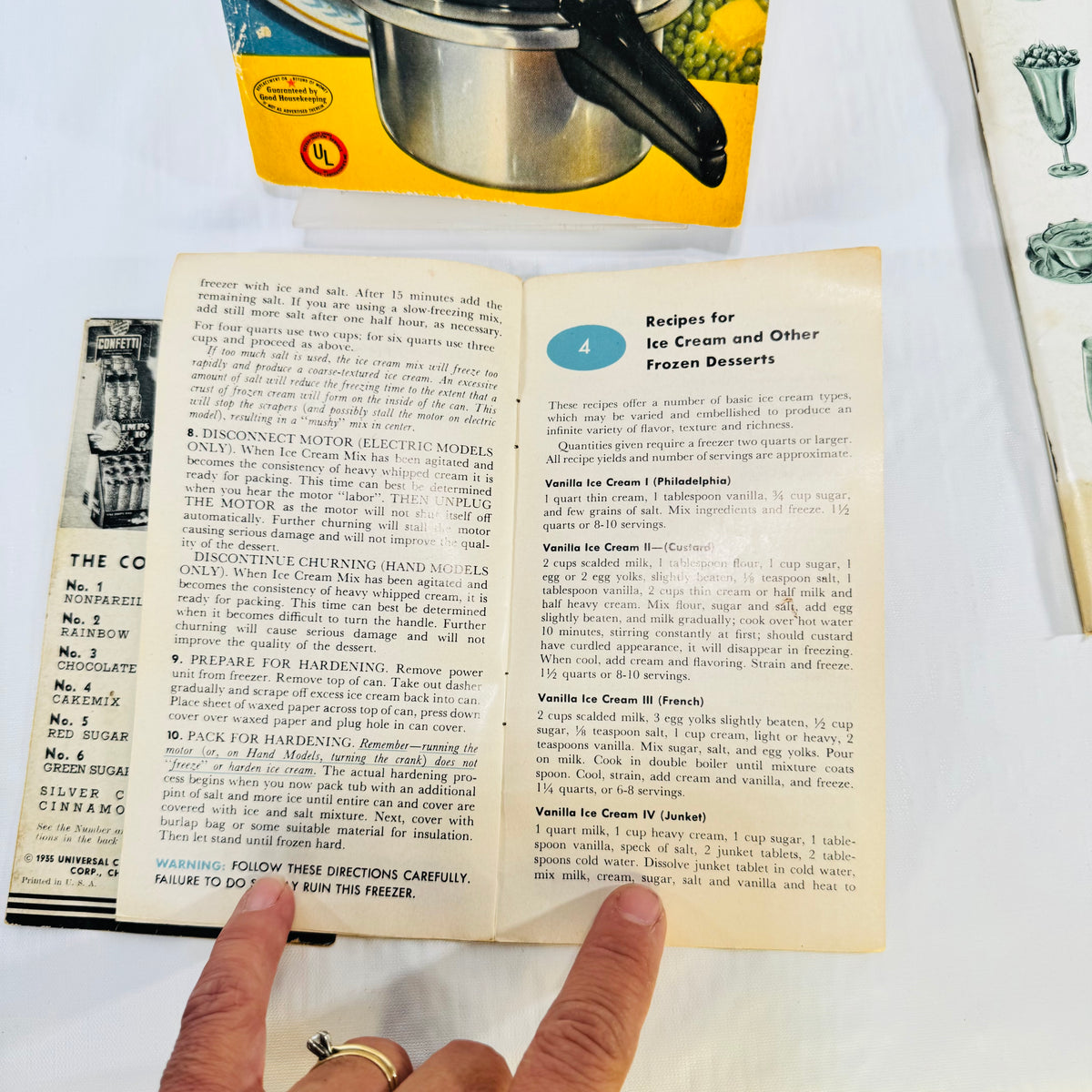 MIRRO-MATIC Pressure Pan Recipes 1947 Pamphlet Bundle, IONA Blender, Husky Ice Cream, Confetti Imps