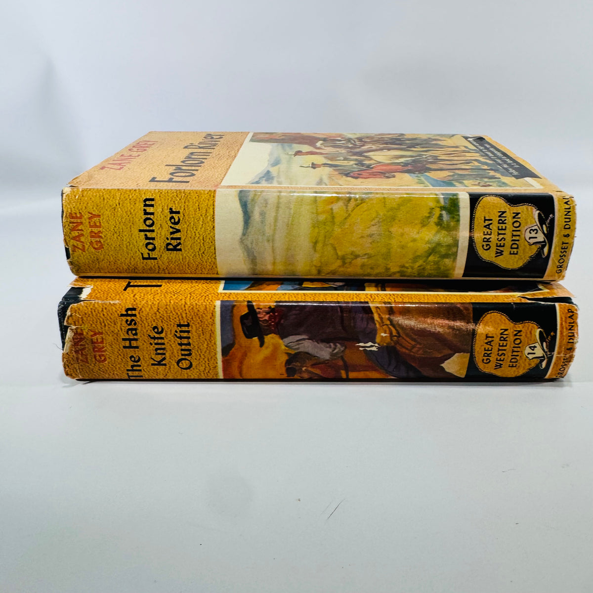 Vintage Zane Grey Western Books Set Forlorn River and The Hash Knife Outfit