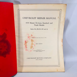 1935 Chevrolet Repair Manual (First Edition) — Chevrolet Motor Co. | Vintage Automotive Repair, Car & Truck Service Guide
