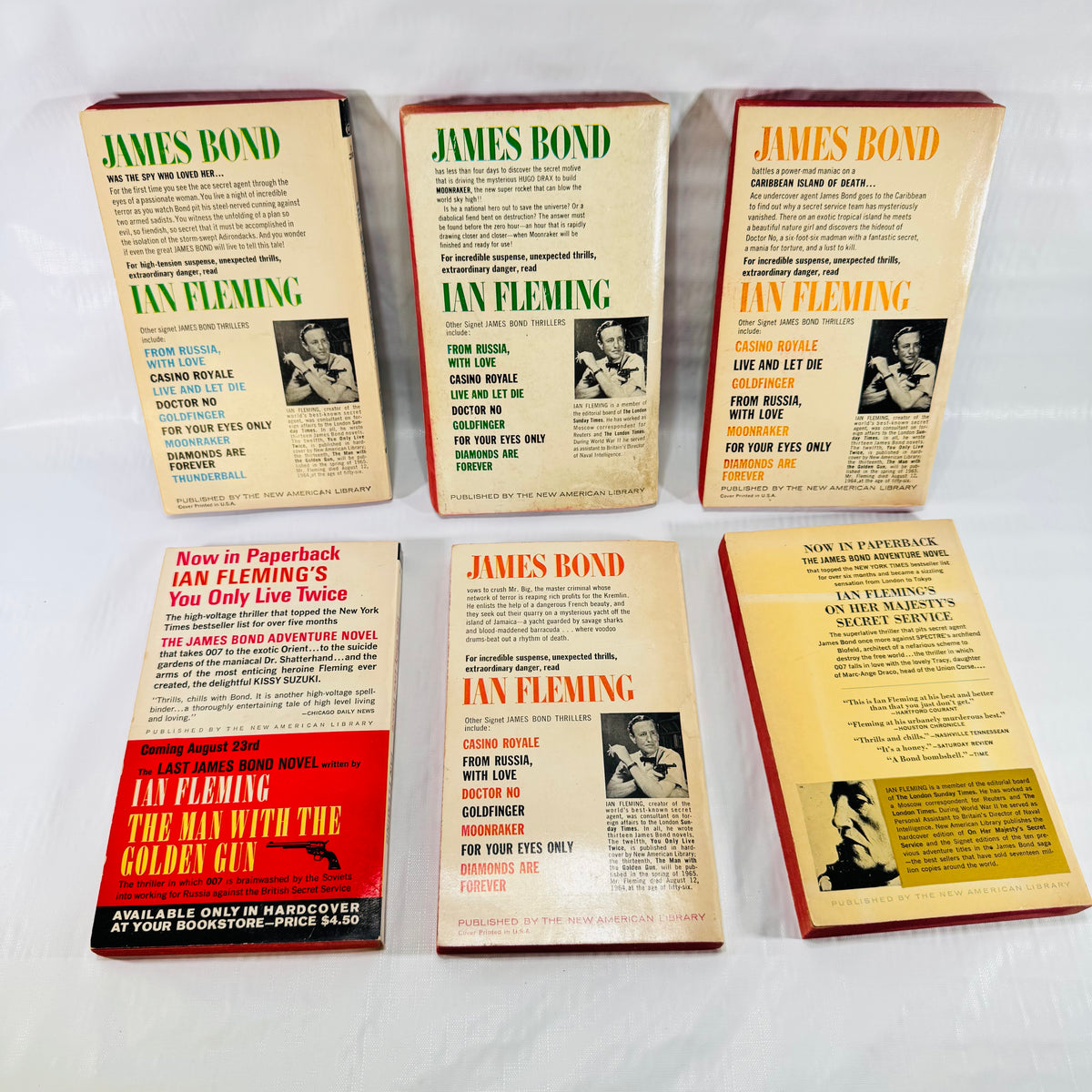 Ian Fleming James Bond Signet Paperback Lot, 6 Vintage 1960s 007 Novels