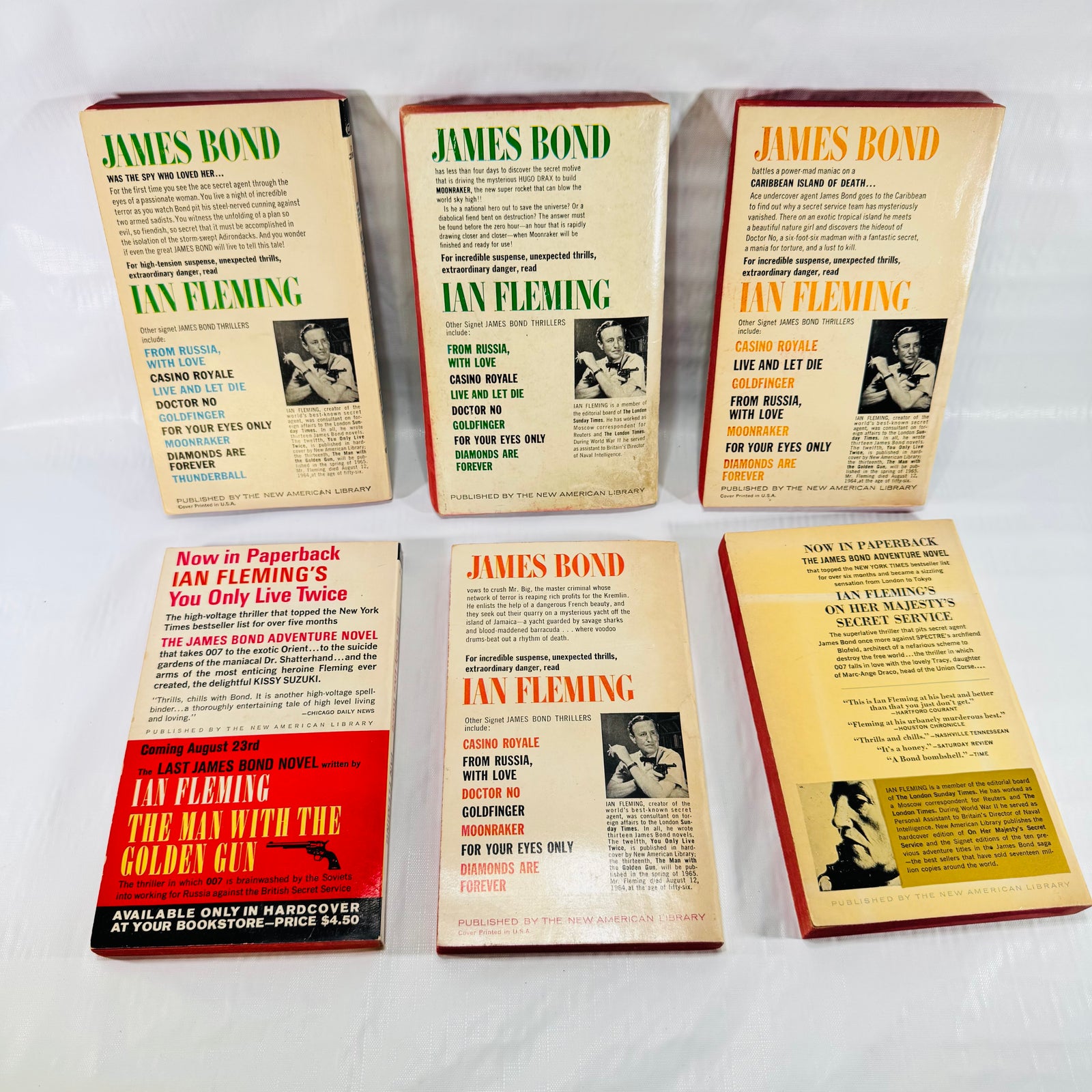 Ian Fleming James Bond Signet Paperback Lot, 6 Vintage 1960s 007 Novels
