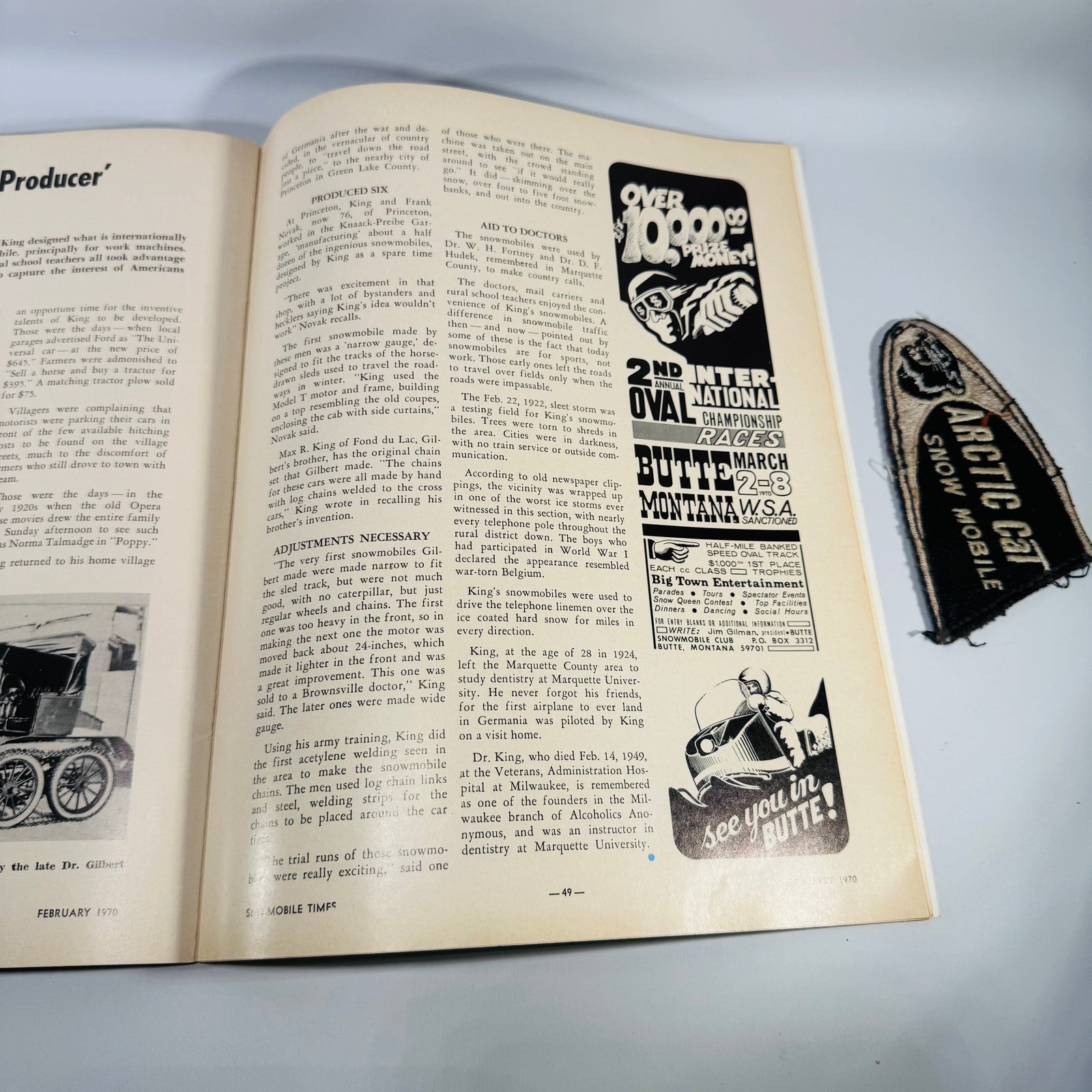 Snow-Mobile Times February 1970 Magazine Bundle with Arctic Cat Snow Mobile Patch