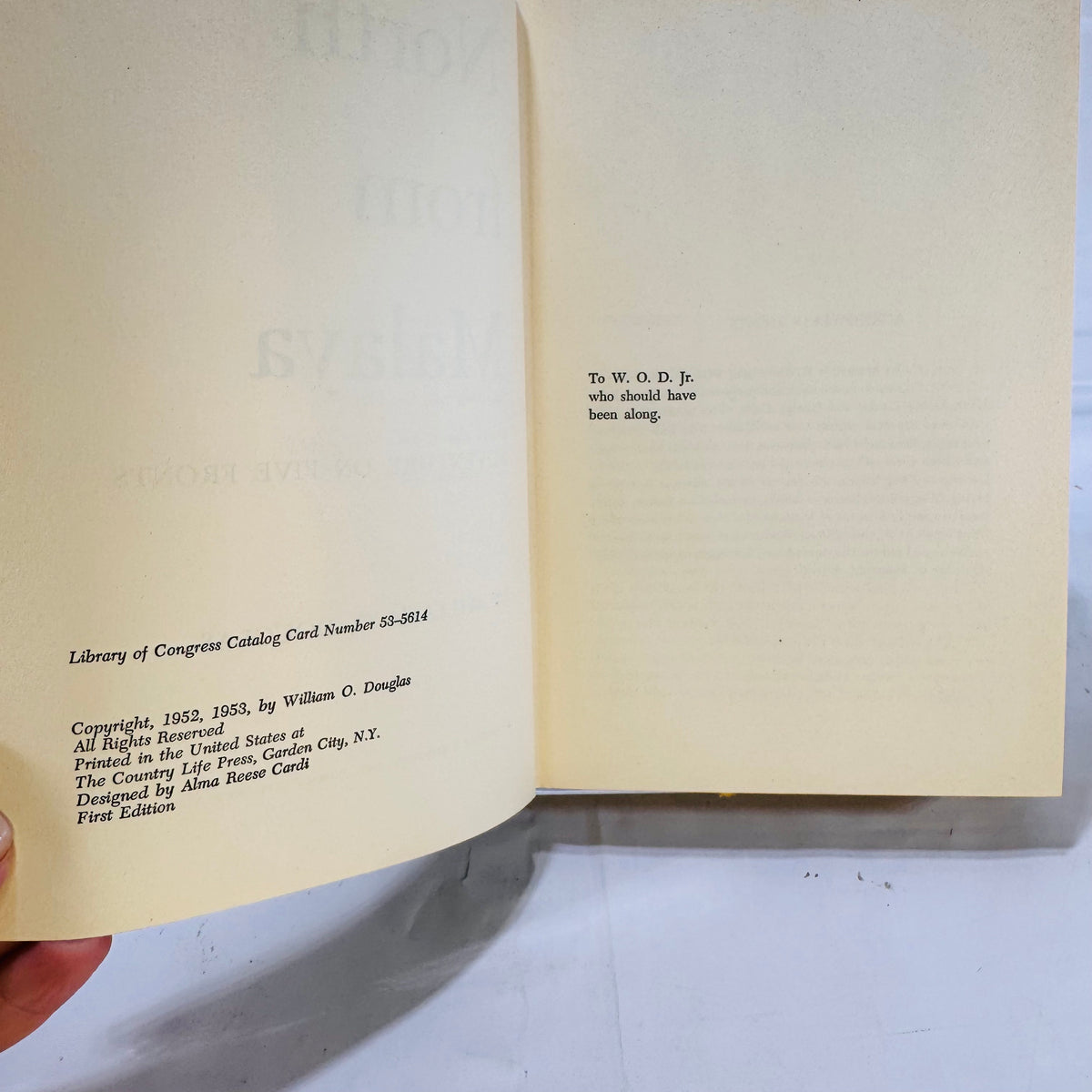 North from Malaya by William O. Douglas (1952), Hardcover with Dust Jacket