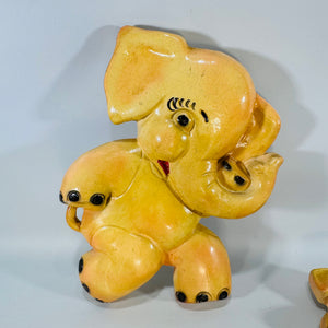 Vintage Chalkware Elephant Wall Plaques Family Set Mid Century Nursery Decor