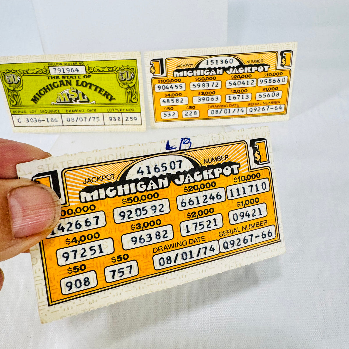 Michigan Lottery Tickets 1974 1975 Lot of 3 Jackpot MSL