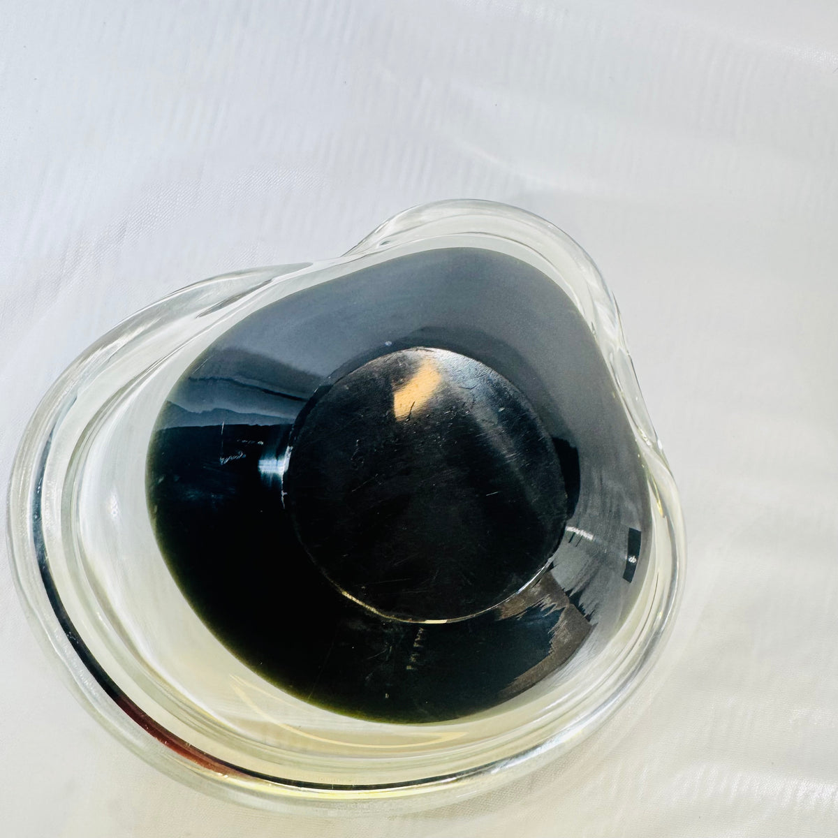 Erickson 84 Cased Art Glass Tri Corner Bowl Mid Century Dark Green