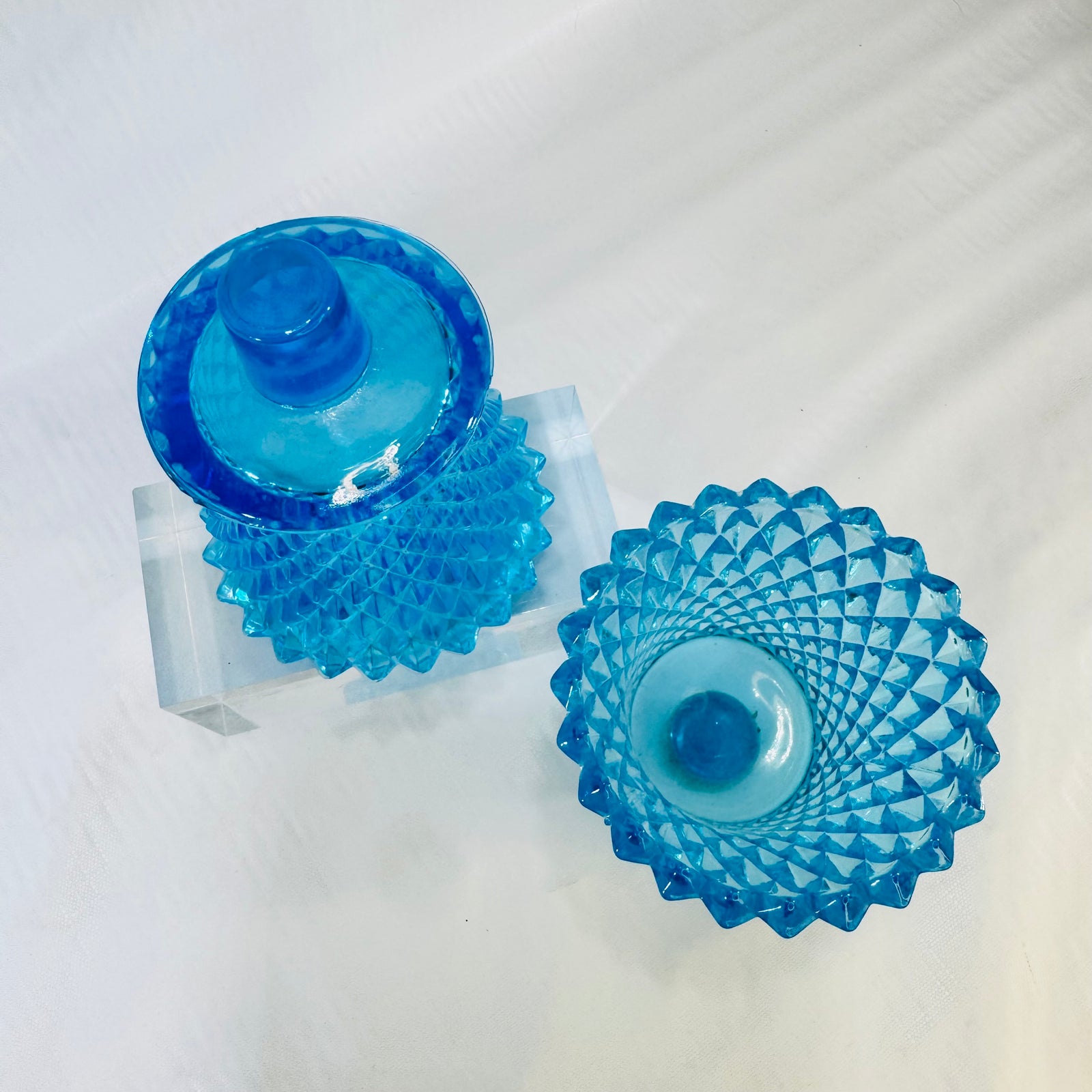 Home Interiors Blue Diamond Point Peg Votive Cups Lot of 2 1970s