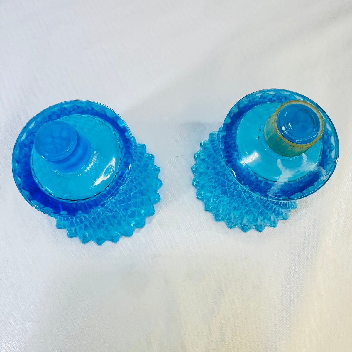Home Interiors Blue Diamond Point Peg Votive Cups Lot of 2 1970s