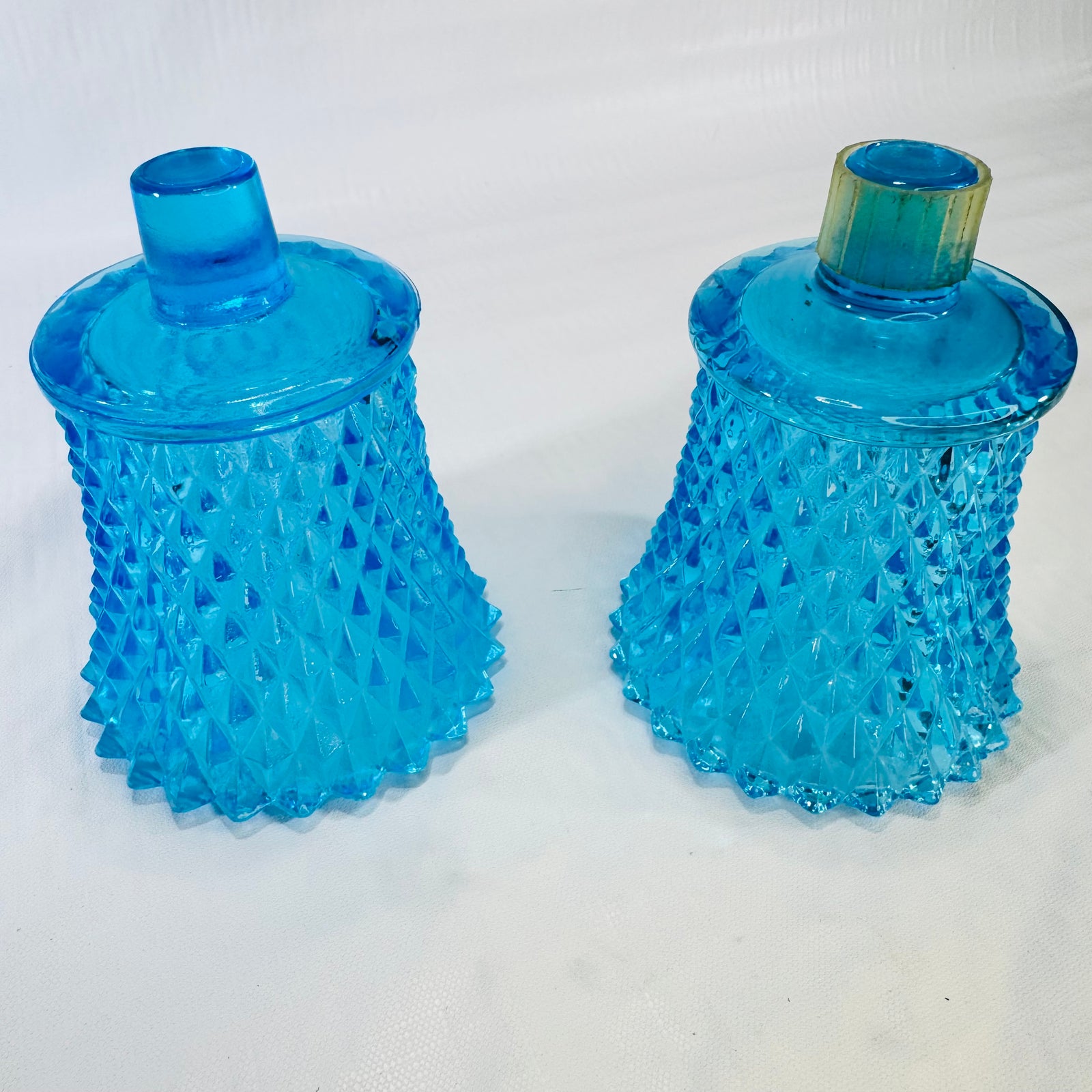 Home Interiors Blue Diamond Point Peg Votive Cups Lot of 2 1970s
