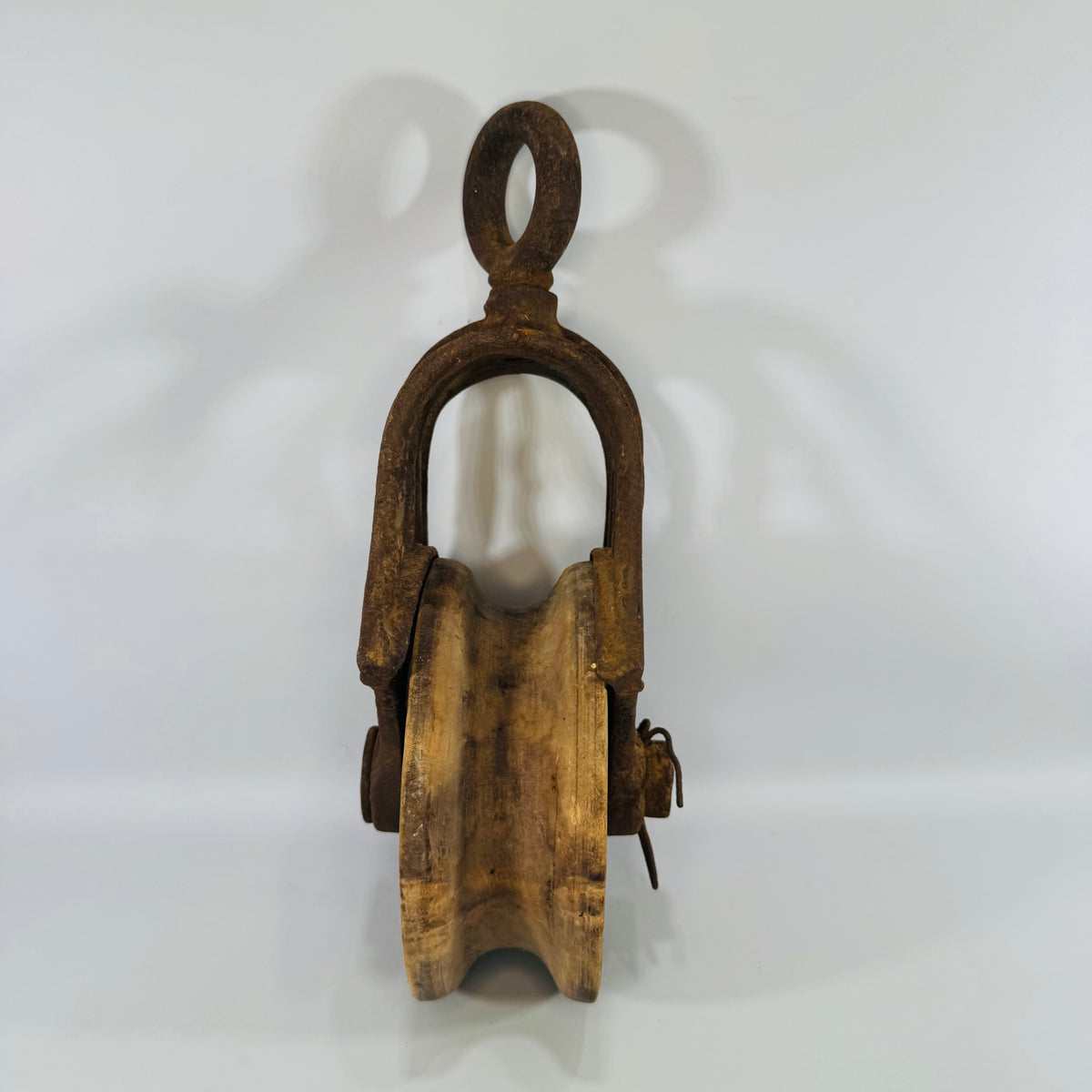 Antique Cast Iron Barn Pulley with Wood Sheave Rustic Industrial Decor