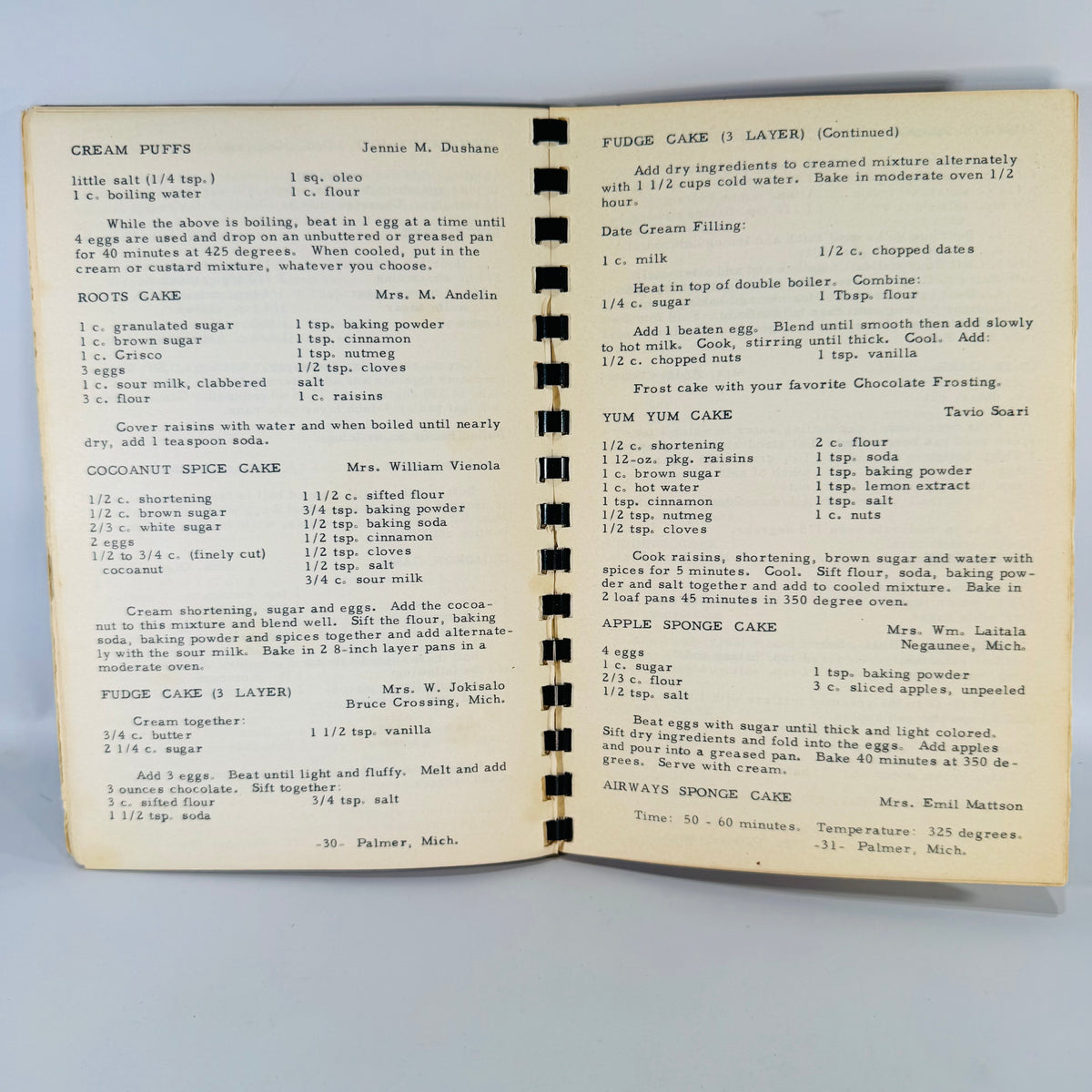 Vintage Church Cookbook Palmer Michigan Concordia Lutheran Church Recipe Book