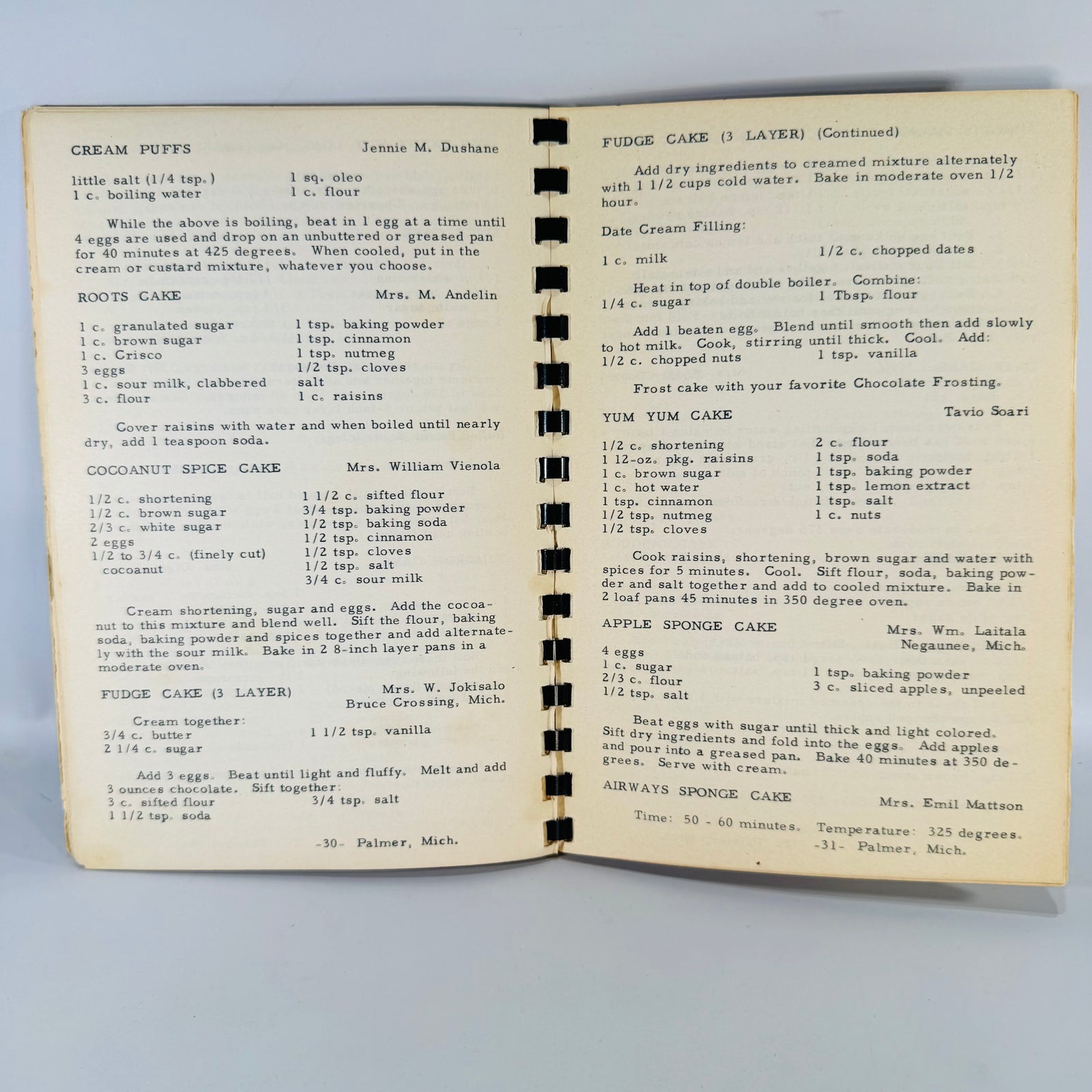 Vintage Church Cookbook Palmer Michigan Concordia Lutheran Church Recipe Book