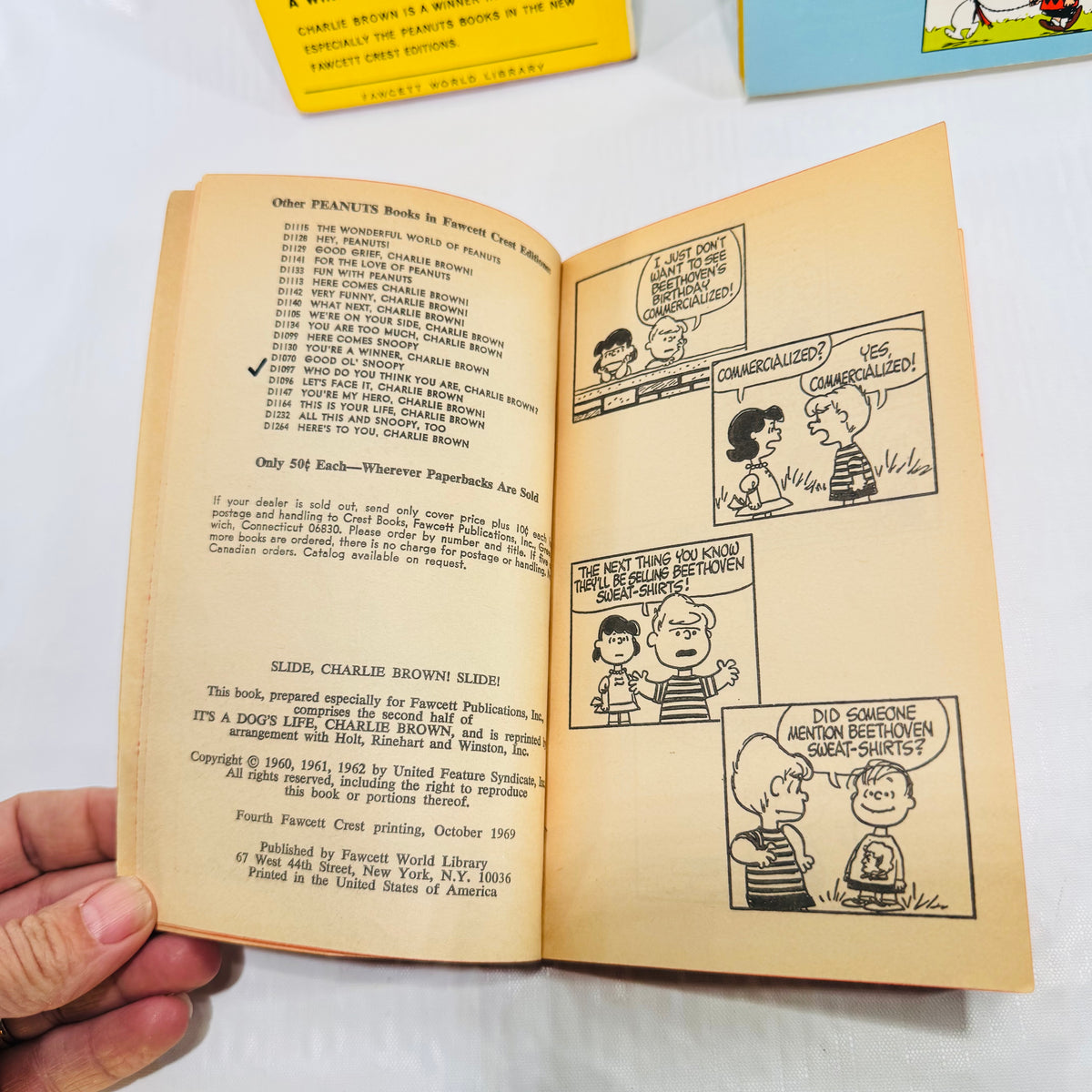 Charlie Brown Fawcett Crest 3 Book Lot, Charles M. Schulz Peanuts Paperbacks, 1969 to 1973