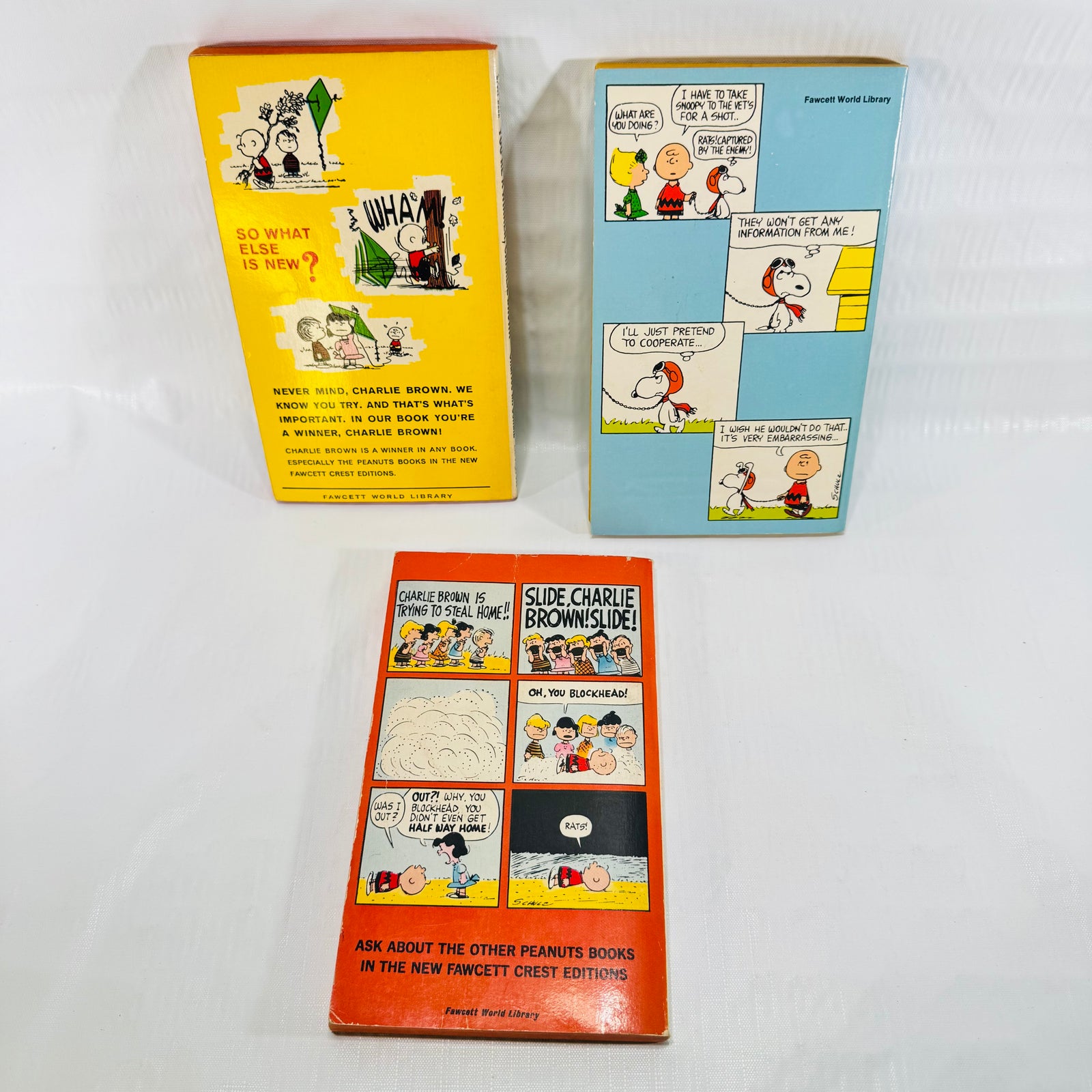Charlie Brown Fawcett Crest 3 Book Lot, Charles M. Schulz Peanuts Paperbacks, 1969 to 1973