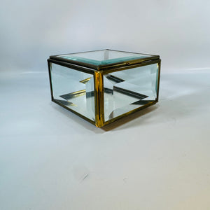 Glass Trinket Box Brass and Glass Jewelry Box 4x4x2