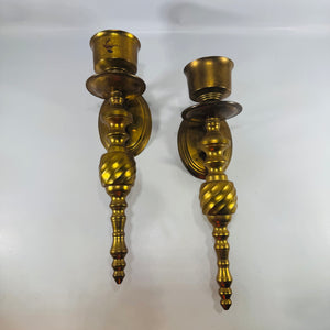 Brass Wall Sconce Candle Holders Pair Vintage Brass Sconces