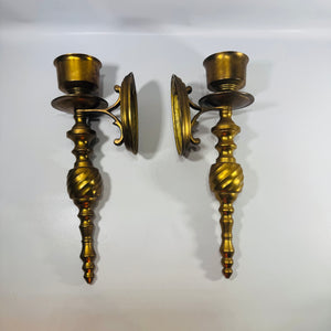 Brass Wall Sconce Candle Holders Pair Vintage Brass Sconces