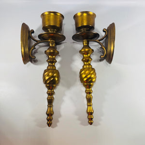 Brass Wall Sconce Candle Holders Pair Vintage Brass Sconces