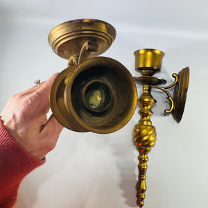 Brass Wall Sconce Candle Holders Pair Vintage Brass Sconces