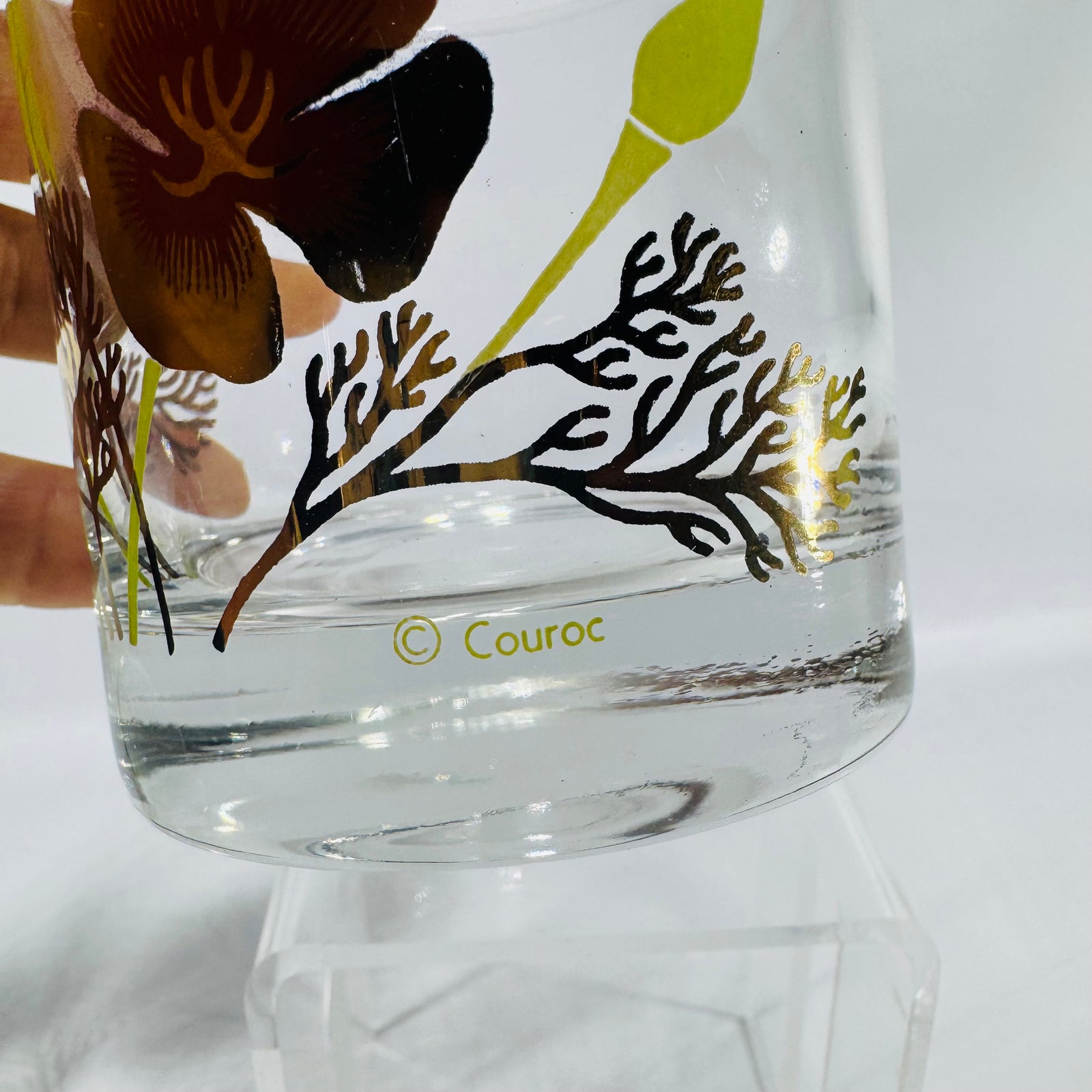 Couroc California Poppy Rocks Glasses Set of 2 Vintage Lowball Glasses MCM Barware