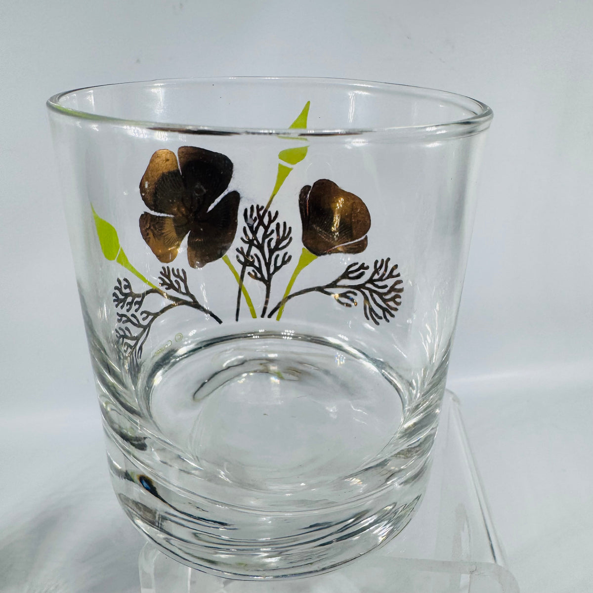 Couroc California Poppy Rocks Glasses Set of 2 Vintage Lowball Glasses MCM Barware