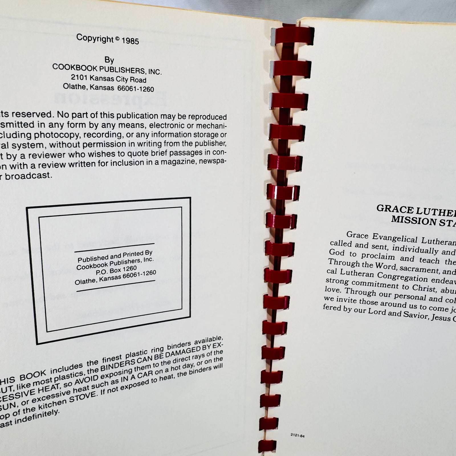Grace Lutheran Church 75th Anniversary Cookbook, Saginaw Michigan 1985