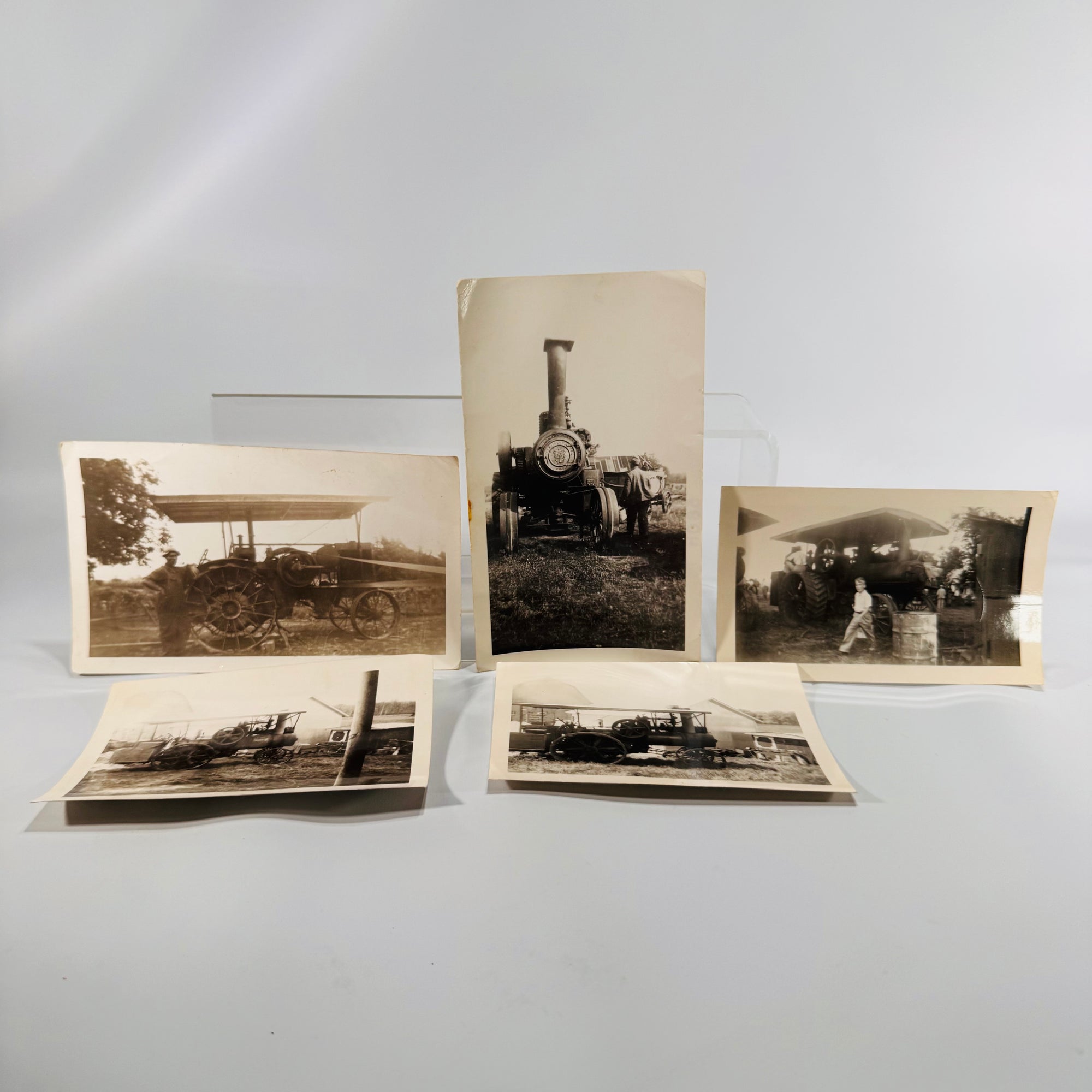 Vintage Steam Tractor Photos (Set of 5) — B/W Farm Ephemera