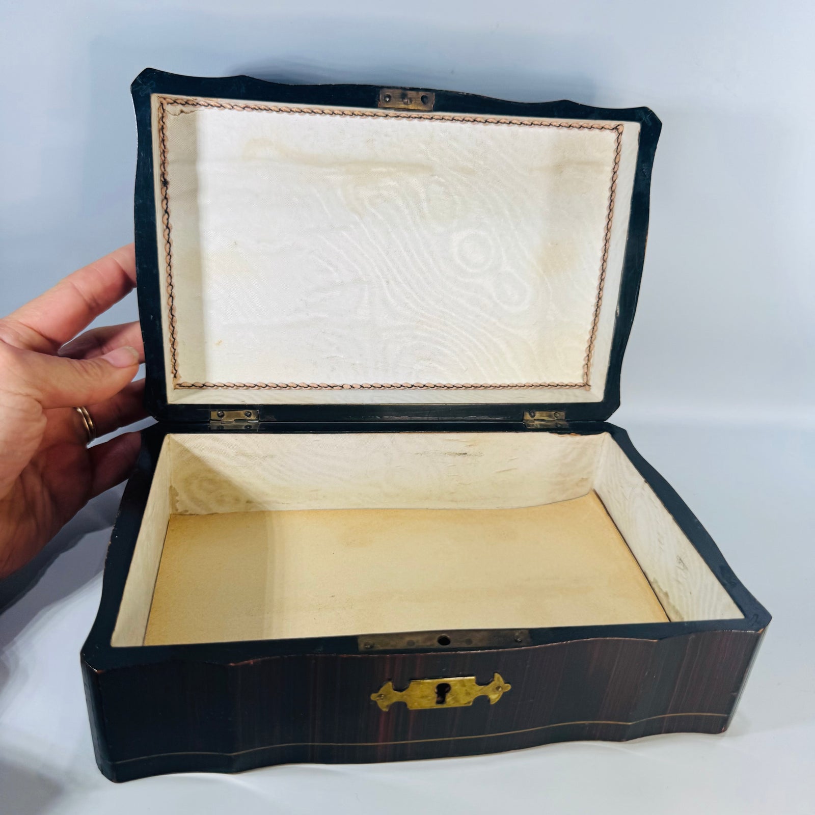 Antique Black Lacquer Box Victorian Chinoiserie Storage Box