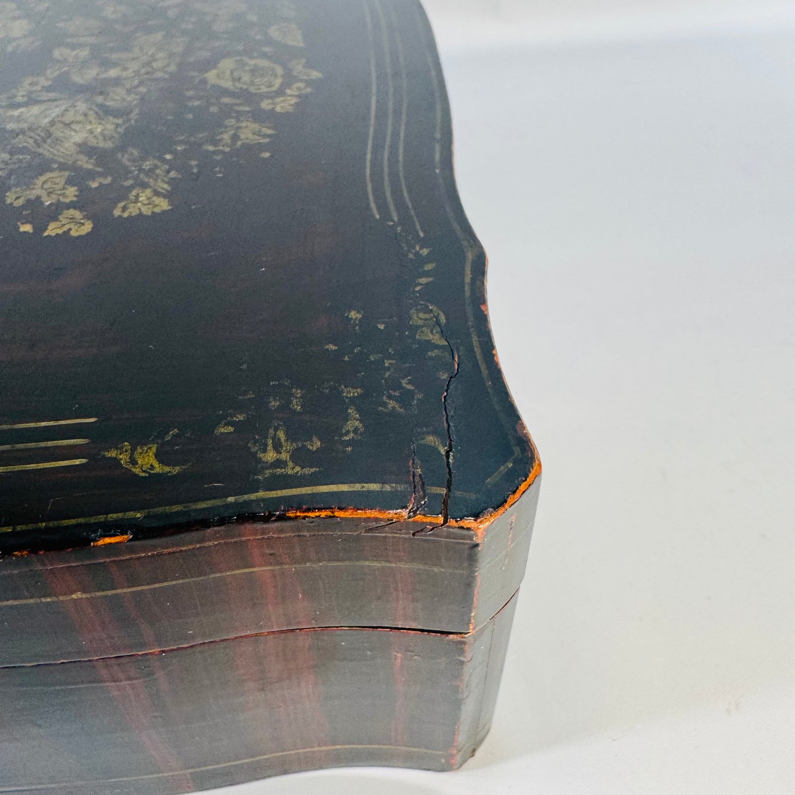 Antique Black Lacquer Box Victorian Chinoiserie Storage Box