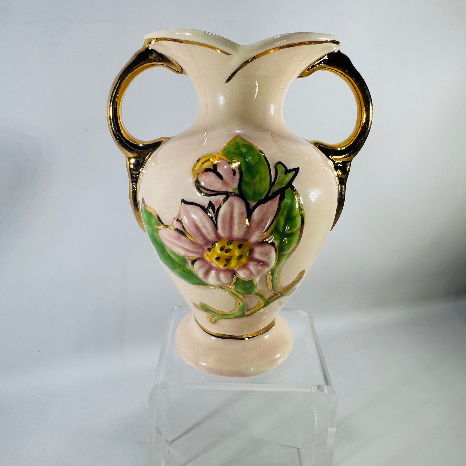 Hull Art Pottery Magnolia Vase Vintage Pink Double Handle Vase