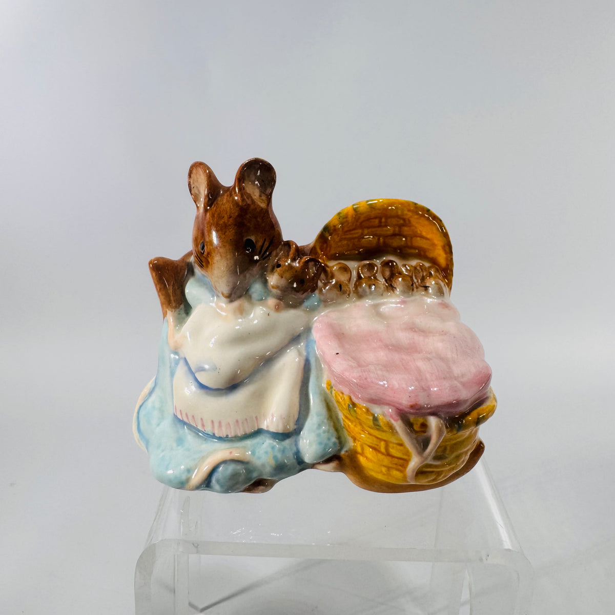 Beswick Beatrix Potter “Hunca Munca” with Cradle Figurine | 1951 Backstamp, Hand-Painted Ceramic, Children’s Literature Collectible, Vintage Figurine
