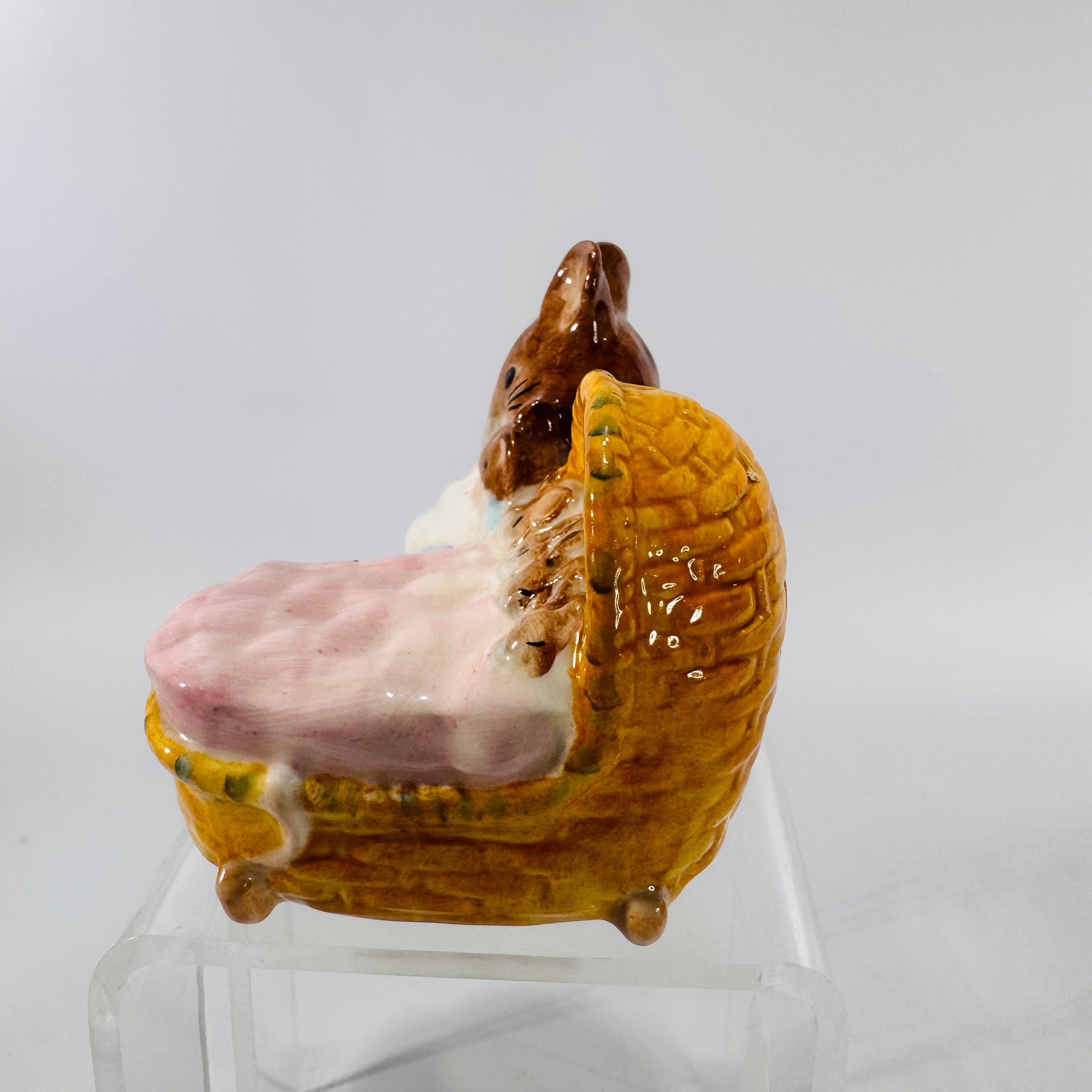 Beswick Beatrix Potter “Hunca Munca” with Cradle Figurine | 1951 Backstamp, Hand-Painted Ceramic, Children’s Literature Collectible, Vintage Figurine