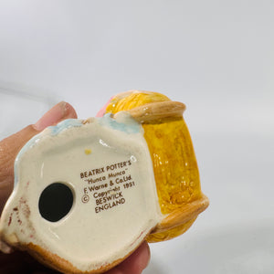 Beswick Beatrix Potter “Hunca Munca” with Cradle Figurine | 1951 Backstamp, Hand-Painted Ceramic, Children’s Literature Collectible, Vintage Figurine