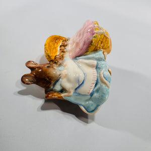 Beswick Beatrix Potter “Hunca Munca” with Cradle Figurine | 1951 Backstamp, Hand-Painted Ceramic, Children’s Literature Collectible, Vintage Figurine