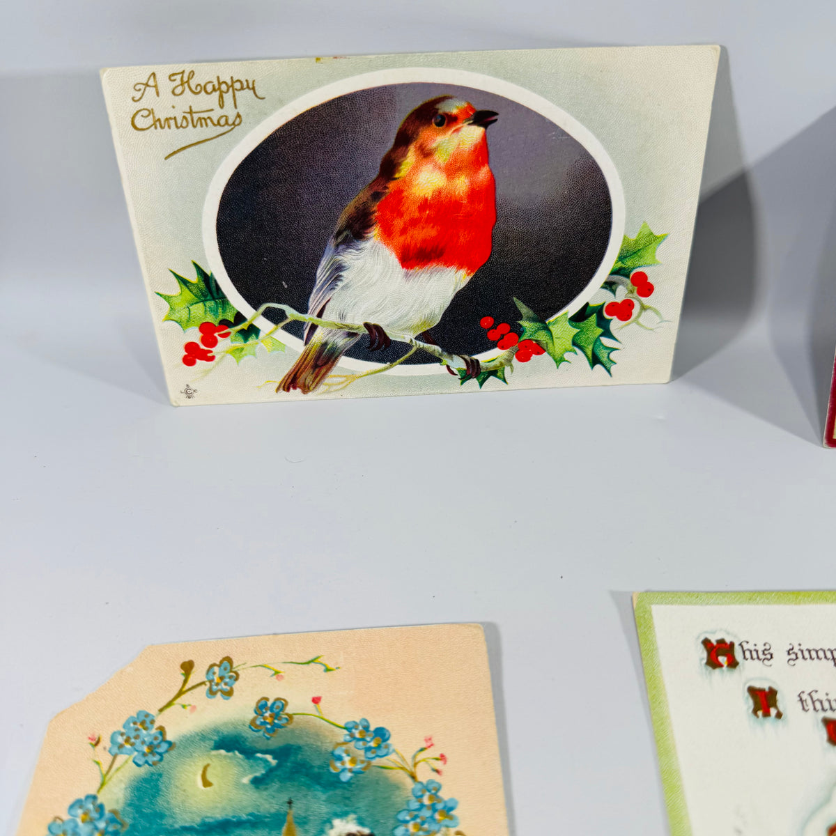 Vintage Christmas Postcards Lot of 5 | Antique Victorian Holiday Postcard Set | Robin Redbreast Holly Church 1900s–1910s