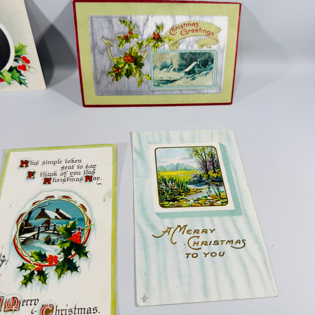 Vintage Christmas Postcards Lot of 5 | Antique Victorian Holiday Postcard Set | Robin Redbreast Holly Church 1900s–1910s