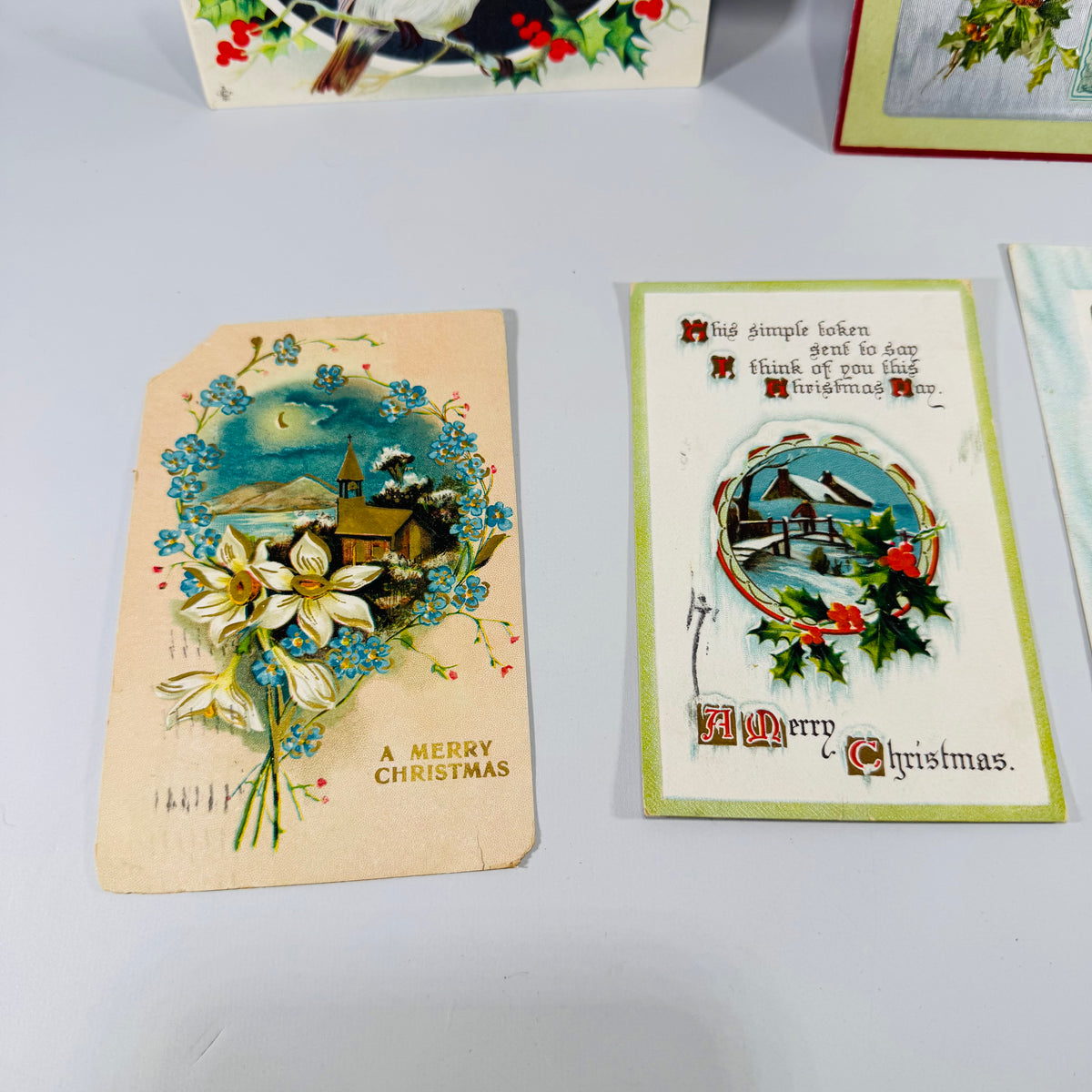 Vintage Christmas Postcards Lot of 5 | Antique Victorian Holiday Postcard Set | Robin Redbreast Holly Church 1900s–1910s