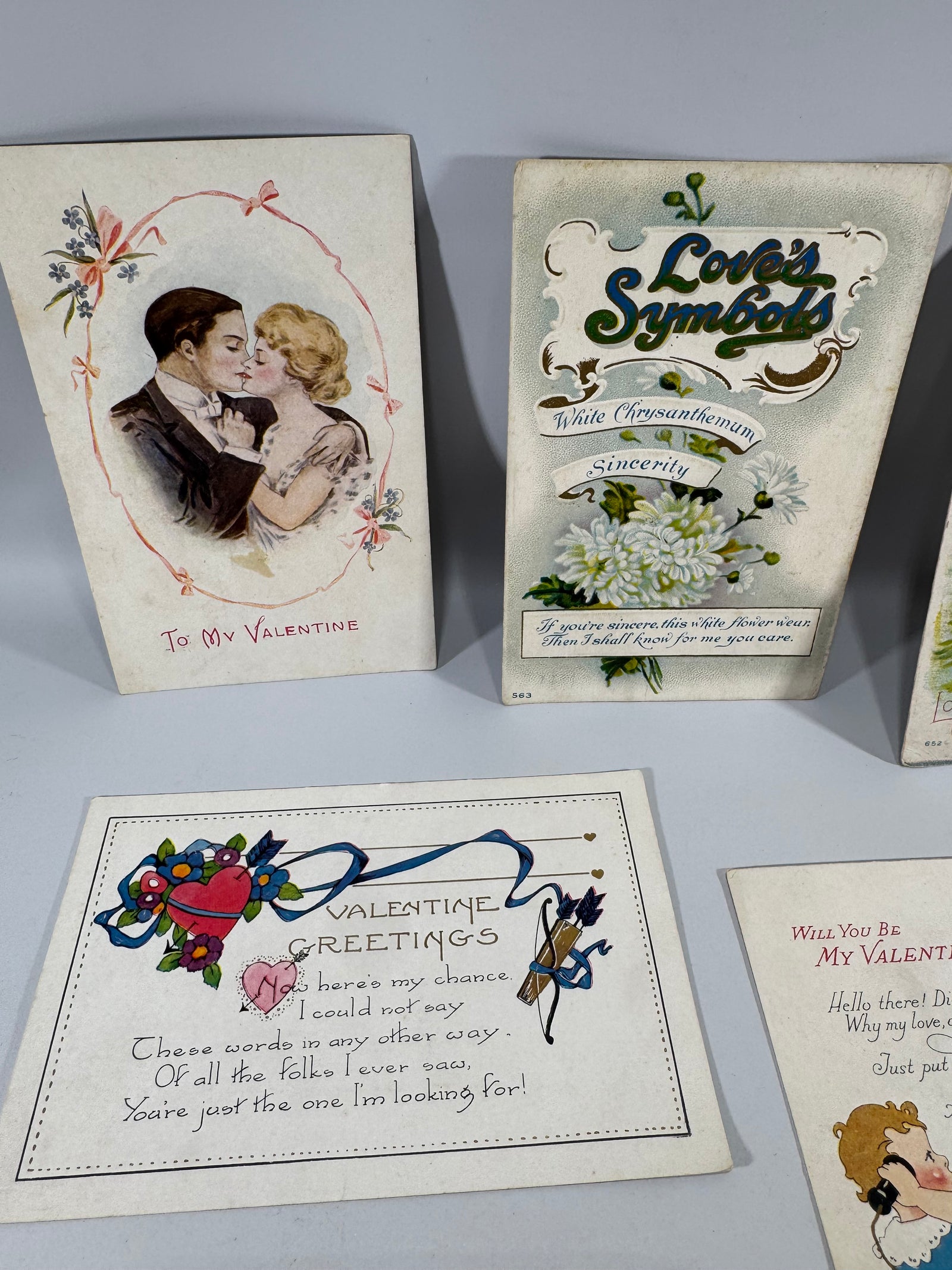 Vintage Valentine Postcards Lot of 6 | Antique Edwardian Valentine Postcard Set | Romantic Couple Cupid Heart Flowers 1900s–1920s