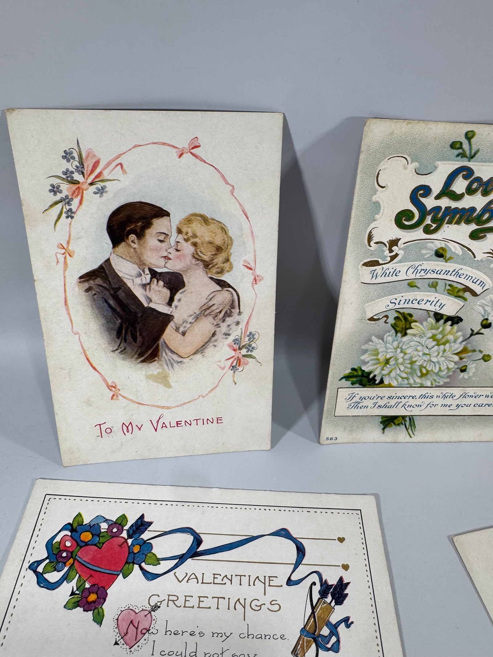 Vintage Valentine Postcards Lot of 6 | Antique Edwardian Valentine Postcard Set | Romantic Couple Cupid Heart Flowers 1900s–1920s