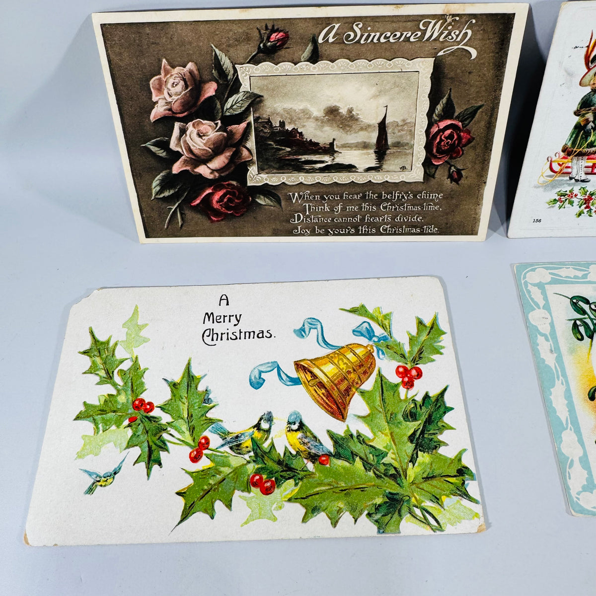 Vintage Christmas Postcards Lot of 6 Used Postmarked | Antique Edwardian Holiday Postcard Collection | Roses Holly Birds Verse 1908–1925