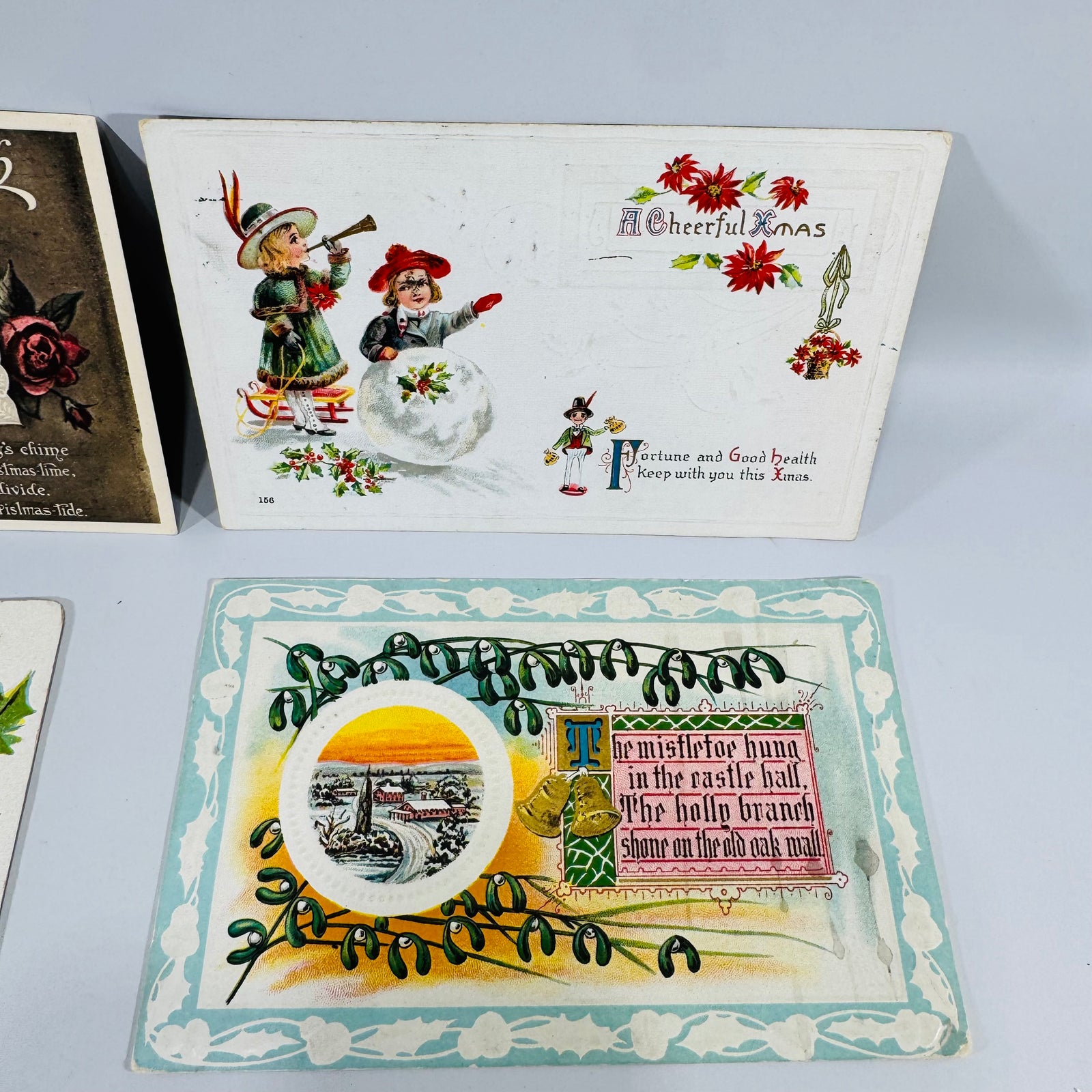 Vintage Christmas Postcards Lot of 6 Used Postmarked | Antique Edwardian Holiday Postcard Collection | Roses Holly Birds Verse 1908–1925