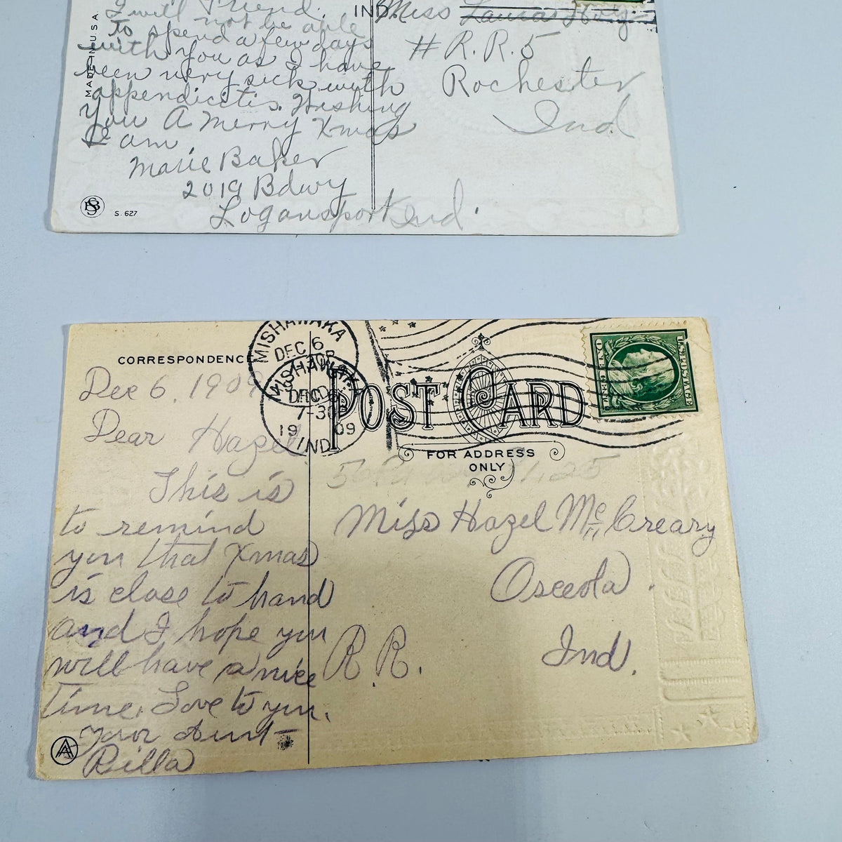 Vintage Christmas Postcards Lot of 6 Used Postmarked | Antique Edwardian Holiday Postcard Collection | Roses Holly Birds Verse 1908–1925