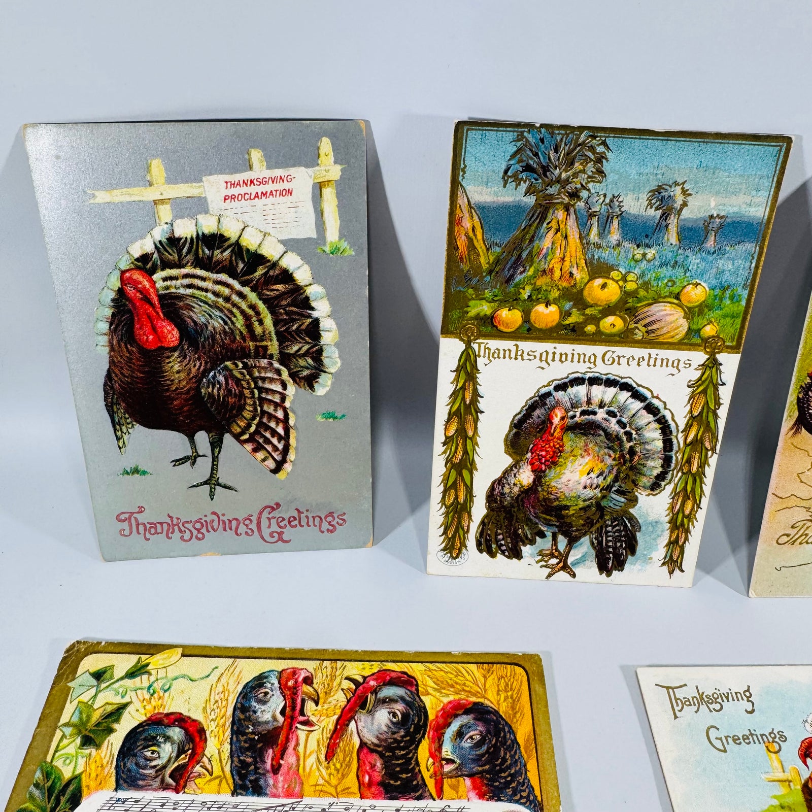 Vintage Thanksgiving Postcards Lot of 6 | Antique Edwardian Turkey Holiday Postcard Collection | Harvest Turkeys Pumpkin Proclamation 1908–1911