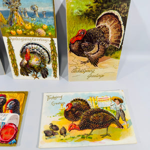 Vintage Thanksgiving Postcards Lot of 6 | Antique Edwardian Turkey Holiday Postcard Collection | Harvest Turkeys Pumpkin Proclamation 1908–1911