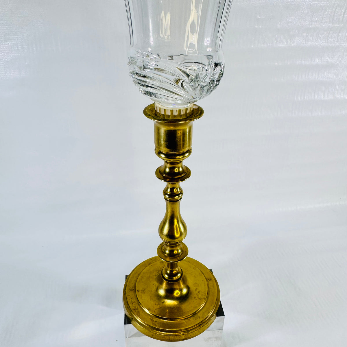 Home Interiors Renaissance Peg Votive Brass Candlestick with Clear Glass Hurricane Shade 1970s to 1980s